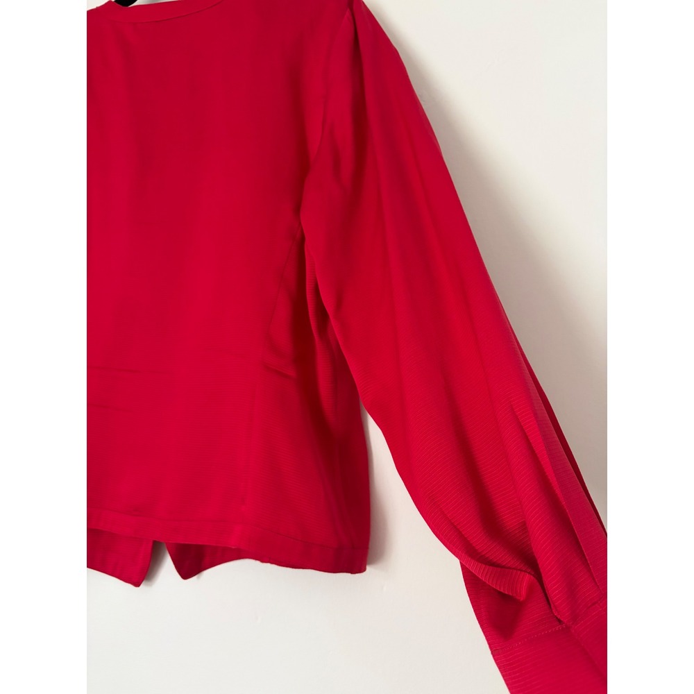 Vintage Alexandria Red Silk Blouse Button Front Ribbed Texture Top Size 10 - Picture 8 of 9